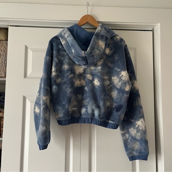 Aerie Offline Blue and White Fleece Jacket Hooded Zip-Up Medium - Picture 4 of 4
